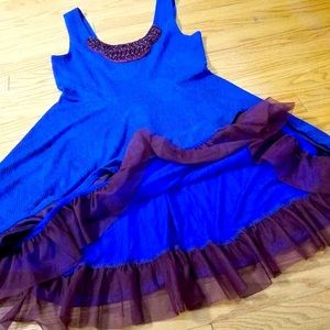 Large Free People Women Dress Purple Skater Floral Ruffle Rose Beaded Tank